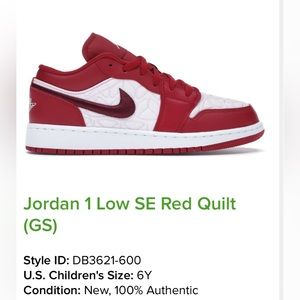 Jordan 1 Low
SE Red Quilt (GS)